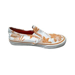 Vans Classic Slip-On Orange Hawaiian Floral Skate Shoes Women's 7 Men's 5.5